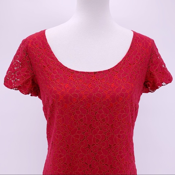Talula Red Lace Short Sleeve Sheath Dress Size M - Picture 2 of 7
